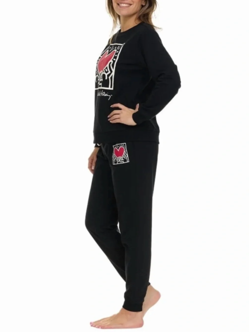 Keith Haring Womens Two Piece Super Soft Luxurious Fleece Lounge Pajama Set XS - Picture 2 of 4